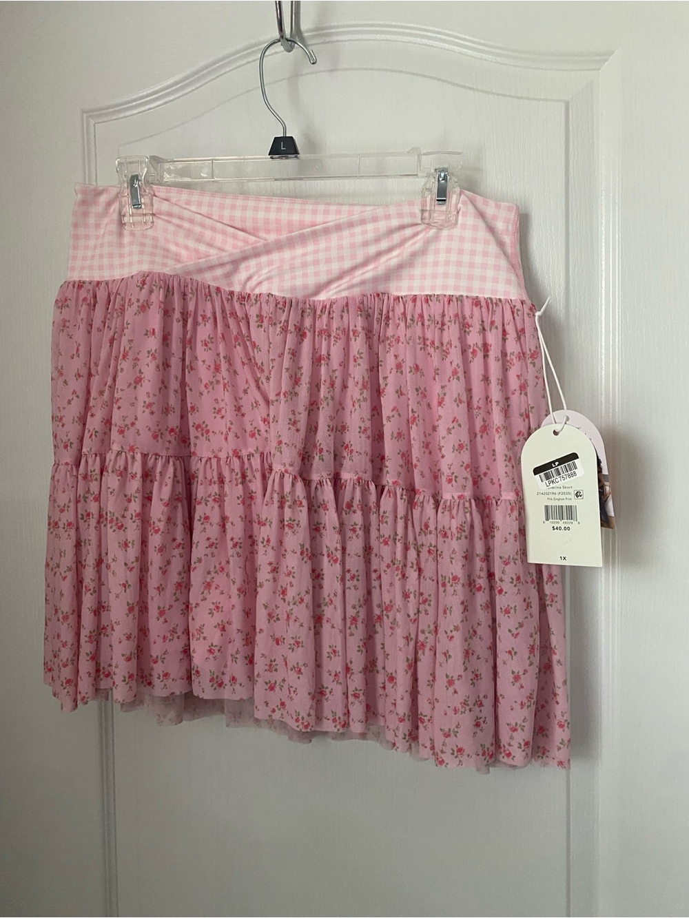Pink Floral Tiered Skort with Gingham Waistband